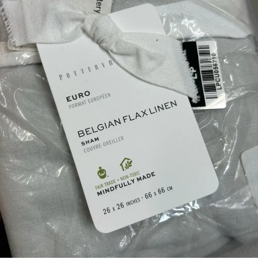 Pottery Barn Belgian Flax Linen 1 Euro Sham Hemstitch Solid Soft Gray NEW